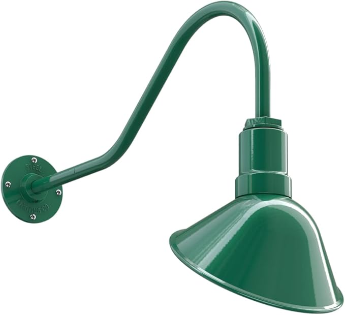 Steel Lighting Co. Venice Store Sign Light | for Outdoor Restaurant Accent Wall | 9 inch Dome | 23 inch Gooseneck | Made in America | Green Exterior/White Interior