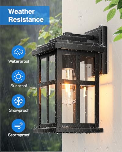 Large Outdoor Wall Lights Dusk to Dawn, Black Lights for House, Waterproof Exterior Lighting Fixtures, Outdoor Light Fixture with Tempered Glass for House, Porch, Garage, Doorway,1 Pack