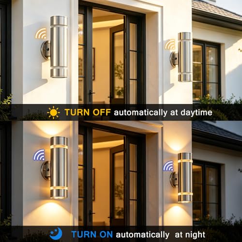 Cerdeco 13" Stainless Steel Cylinder Dusk to Dawn Outdoor Wall Sconce