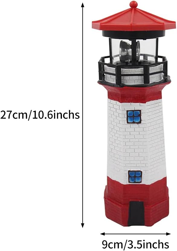 Solar Lighthouse Outdoor Solar Rotating LED Lighthouse Light Waterproof Lighthouse Statue Decorative LED Rotating Lamp for Garden Landscape Outside Yard(Red)