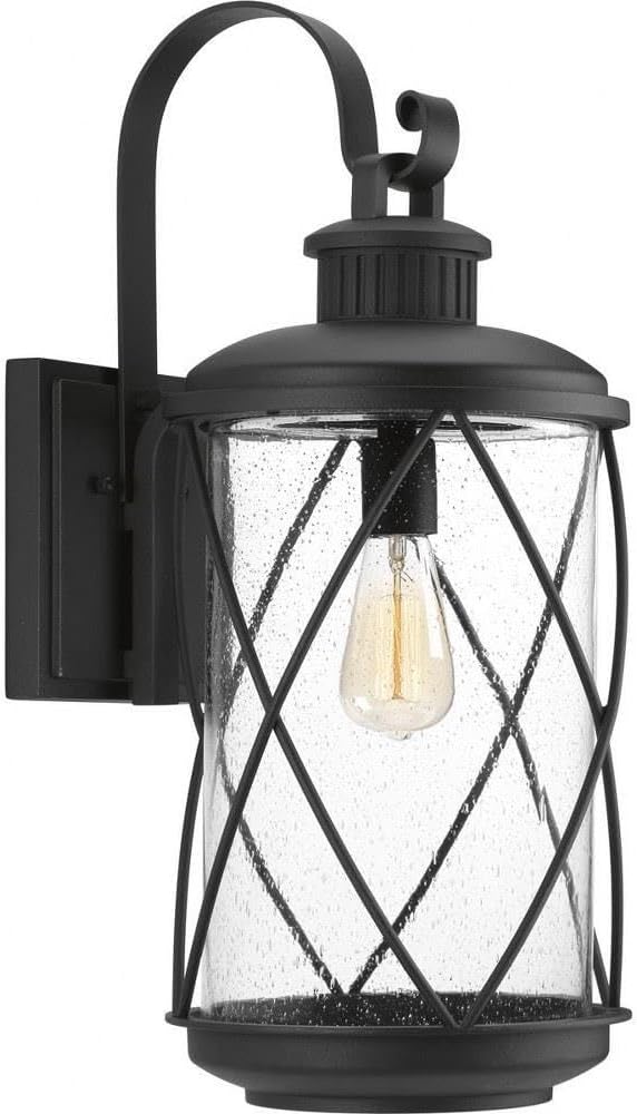Progress Lighting Hollingsworth Collection 1-Light Clear Seeded Glass Farmhouse Outdoor Large Wall Lantern Light | Lumora