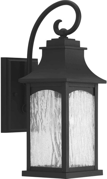Progress Lighting Maison Collection 1-Light Water Seeded Glass Farmhouse Outdoor Small Wall Lantern Light Textured Black