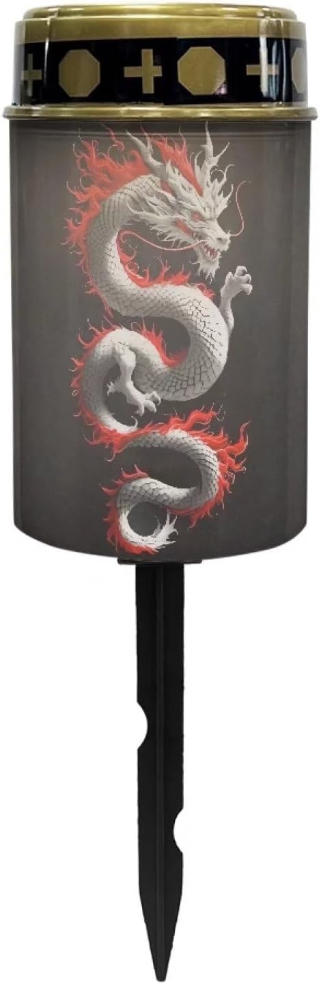 Dragon Print Solar for Cemetery Grave Memorial Stake Solar Lights Waterproof Outdoor Garden Stake Solar Cemetery Cross for Grave Yard Decorations