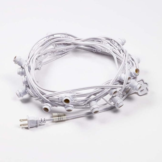 fantado (Cord Only 25 Socket Outdoor Commercial DIY String Light 29 FT White Cord w/ E12 C7 Base, Weatherproof