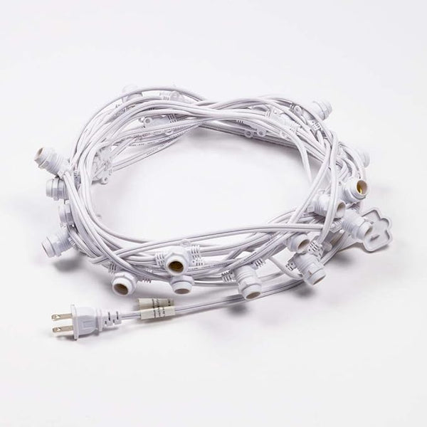 fantado (Cord Only 25 Socket Outdoor Commercial DIY String Light 29 FT White Cord w/ E12 C7 Base, Weatherproof | Lumora