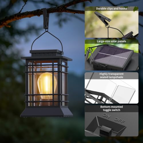 Solar Lanterns Outdoor Waterproof, Hanging Solar Lights for Outside 2 Pack