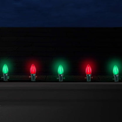 C7 LED Christmas Lights Outdoor, 25FT Clear Red and Green Christmas String Lights with 27 LED Energy-Efficient Bulbs, Hanging Vintage Christmas Decorations Lights for Holiday Party Patio Garden Yard