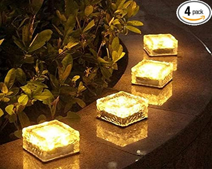 Zukof Solar Ice Cube Lights for Outdoor Garden Decoration - 4” x 4” Frosted Acrylic Waterproof Solar Brick Table Lamps Landscape Lights for Yard, Patio, Pathway (Warm White) (4 Piece)