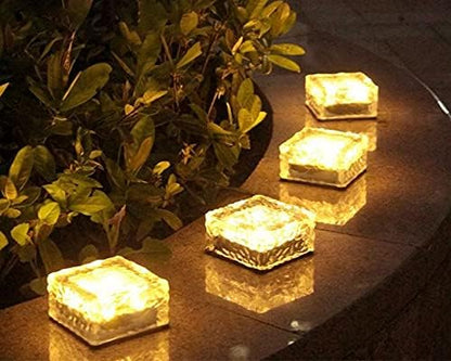 Zukof Solar Ice Cube Lights for Outdoor Garden Decoration - 4” x 4” Frosted Acrylic Waterproof Solar Brick Table Lamps Landscape Lights for Yard, Patio, Pathway (Warm White) (3 Piece)