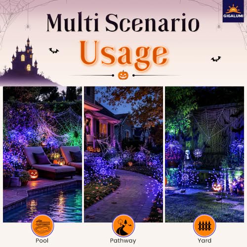 GIGALUMI 2 Pack Solar Firework Lights Outdoor, Halloween Decor, Purple