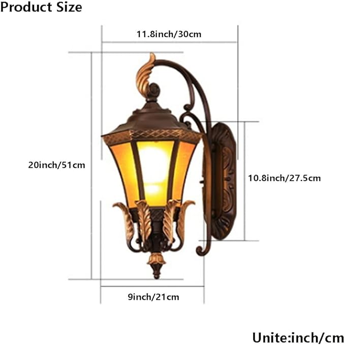 Wall Light Fixtures Outdoor Vintage Porch Lights E27 Wall Sconce Waterproof Garden Wall Lamp Retro Wall Lantern with Glass Shade for Entryway Porch Cafe Patio House