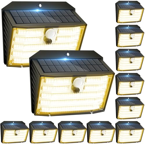 [12 Packs] Solar Motion Lights Outdoor, Ultra Bright Solar Fence Lights with Motion Sensor, IP65 Waterproof Security Light 3 Modes, 270° Lighting Angle, Wall Lights for Deck Patio Fence Garage Door