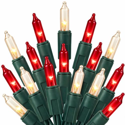 TW SHINE Christmas Mini String Lights, 20FT 100 Count Incandescent Mini Christmas Tree Lights, Waterproof Xmas String Lights for Outdoor Indoor Home Party Yard Decorations, Warm White and Red
