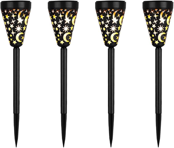 4pcs Solar Pathway Lights Outdoor Solar Landscape Garden Lamps Stake Battery-Operated Star Hollow Yard Patio Lights for Lawn and Driveway