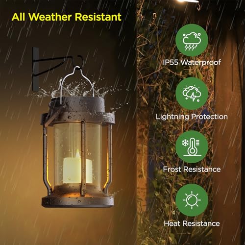Solar Lantern Outdoor & Indoor Use – Hanging Solar Lights with Realistic Flickering Flameless Candle, Weatherproof for Gardens, Patios, Trees, and Lawns (Black + Gray, 2 Pack)