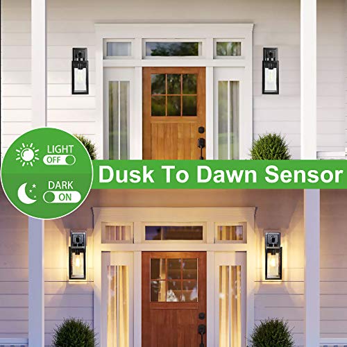 2-Pack 14'' Dusk to Dawn Outdoor Wall Light Fixtures, Exterior Lighting Fixtures Wall Mount, Waterproof Porch Lights Outdoor Wall Sconces Lanterns, Black Outside Lights for House Front Door Garage