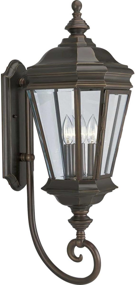 Progress Lighting Crawford Collection 3-Light Clear Beveled Glass New Traditional Outdoor Large Wall Lantern Light | Lumora