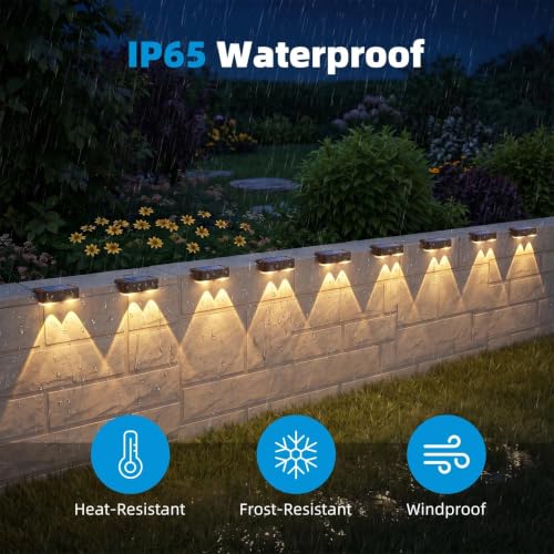 8 Pack Solar Fence Lights Outdoor, Deck Light Solar Powered, IP65 Waterproof Led Riling Solar Lights for Outside Yard Step, Wram White