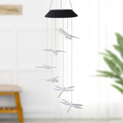 Solar Mobile Lights Hanging Wind Chime, Color Changing Outdoor Solar Garden Decorative Lights for Walkway Pathway Backyard Decoration Parties (Clear Dragonfly)