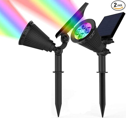 Magictec Solar Spotlights, 2-in-1 Adjustable 4 LED Wall/Landscape Solar Lights with Automatic On/Off Sensor, 2 Pack (RGB)