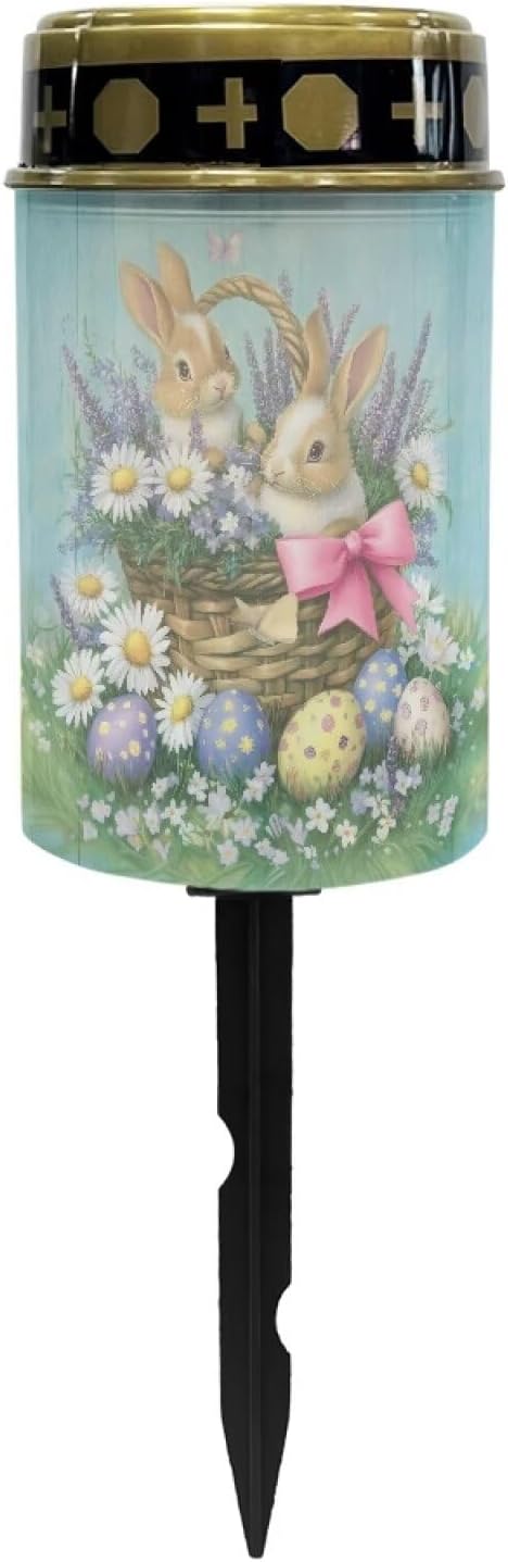 Colorful Eggs Rabbit Cemetery Solar Lights Waterproof Solar Stake Lights Decorative Lights for Grave Yard Patio Outdoor Decoration Landscape Solar Lights Sympathy Giftsfor Loss of Loved One