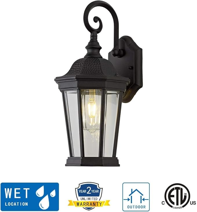 Outdoor Wall Lantern, Exterior Waterproof Outdoor Wall Light Fixtures, Black Aluminum Porch Sconces with E26 | Lumora