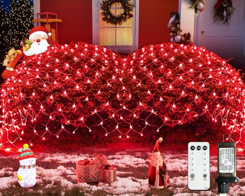JMEXSUSS Red Christmas Net Lights Outdoor, 360 LED, 12ft x 5ft, Plug in