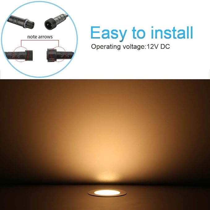 FVTLED Low Voltage Deck Lights Kit, 10 Pack of Φ1.77 Recessed LED Deck Lighting, Waterproof Outdoor Stair Lights In Ground Light for Garden,Yard,Patio,Step(Warm White)