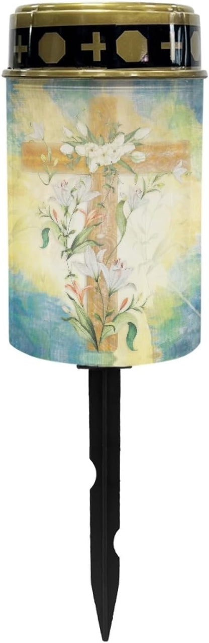 Cross Floral Cemetery Lights - Solar Garden Pathway Lights, Outdoor Waterproof, Warm White