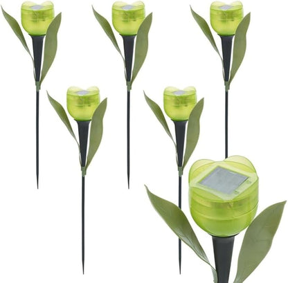 anso 6pcs Garden Tulip Flower Shape LED Solar Powered Lights Outdoor Yard Standing Decors (Green)