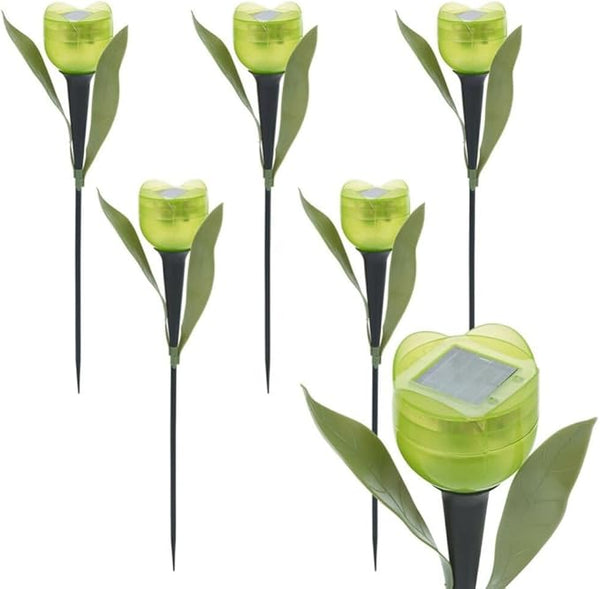 anso 6pcs Garden Tulip Flower Shape LED Solar Powered Lights Outdoor Yard Standing Decors (Green) | Lumora