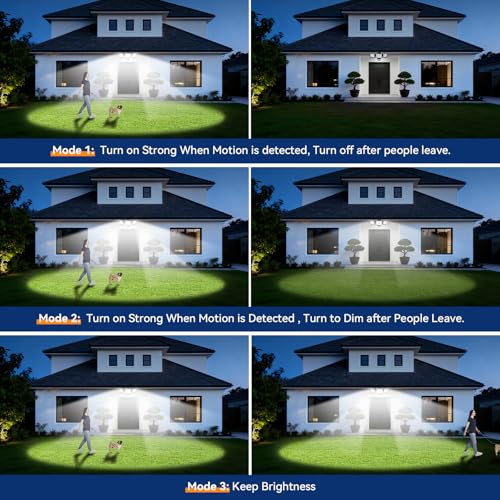 LED Security Lights Motion Sensor Light Outdoor, 7000LM, 6500K, Waterproof, Flood Light Outdoor Motion Detector with Adjustable 3 Head, Hardwired Wall Light for Entryway, Yard, Garage
