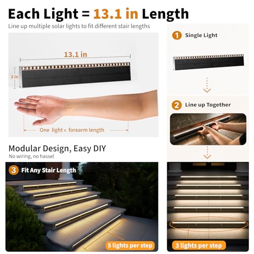 Solar Step Lights Outside, 33 Focused LEDs, Stair Light, 1PK