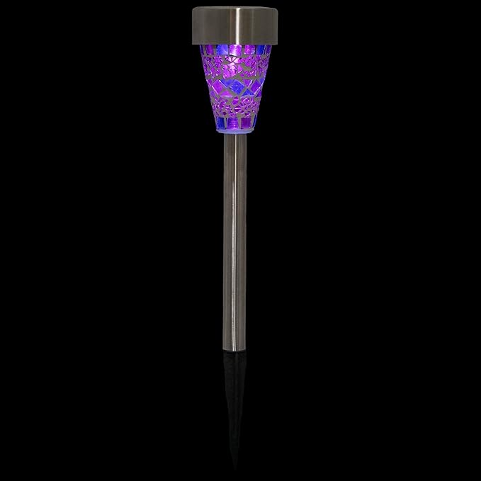 Northlight Set of 3 Purple Mosaic Stained Glass Solar Powered LED Pathway Markers, 15.5"