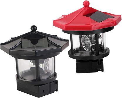 2Pcs Solar Powered Lighthouse Decor Rotatable Outdoor Garden Light Ornament Solar Lamp for Pathway and Lawn Nautical Decor
