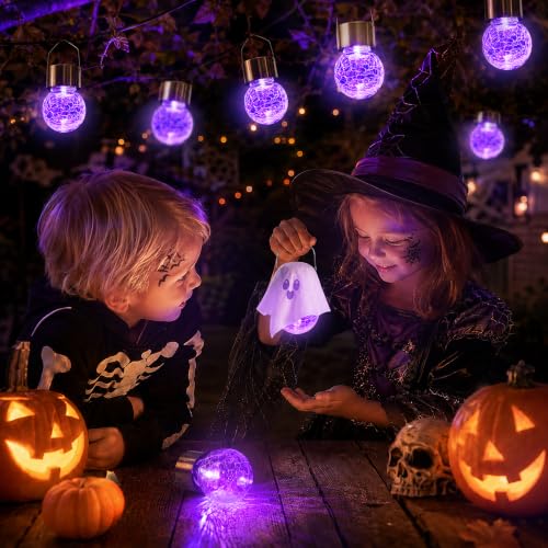 GIGALUMI Halloween Solar Lights Outdoor Solar Hanging Lanterns Outside 12PC