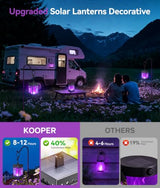 KOOPER Hanging Solar Lanterns Outdoor Waterproof, 4PCS Flickering Flame Hanging Solar Lights for Outside, Outdoor Solar Lanterns up to 12 Hours, Lanterns Decorative for Patio Yard Decor (Purple Light)