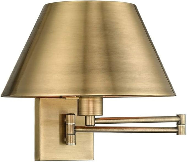 Livex Lighting 40030-01 25" One Light Swing Arm Wall Mount, Antique Brass Finish with Satin Brass Metal Shade | Lumora