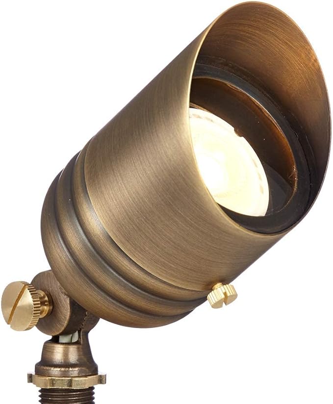 VOLT Fat Boy 12V Brass Outdoor Spotlight (Bronze) with 5W 2700K Warm White 400 Lumen MR16 LED Bulb for Low Voltage Landscape Lighting of Yard, Lawn, Garden, Patio, Trees & House