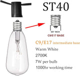 10Ft Outdoor String Lights Waterproof, Hanging Patio Lights with 11 Edison Bulbs (1 Spare), ST40 Vintage Edison | Lumora