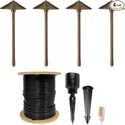 VOLT 12V Brass Max Spread LED Outdoor Path Light 4-Pack Expansion Kit (Bronze) for Low Voltage Landscape Lighting on Outdoor Pathway, Walkway, Garden, Driveway or Patio