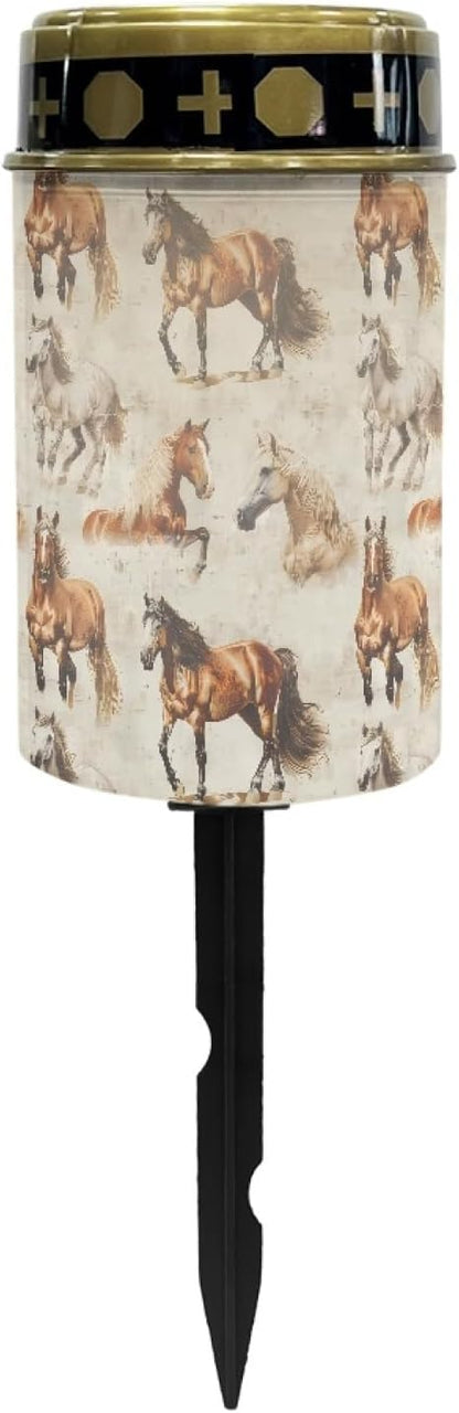 Western Horse Solar Pathway Lights,Solar Lights Outdoor Waterproof Garden Stake Lights for Outside Yard Patio Landscape Lighting Flameless Warm White Pathway Lights Spotlights