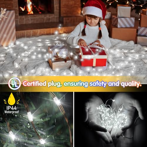 KNONEW 203FT 600LED Green Wire Outdoor Fairy Lights Plug in Cool White Xmas