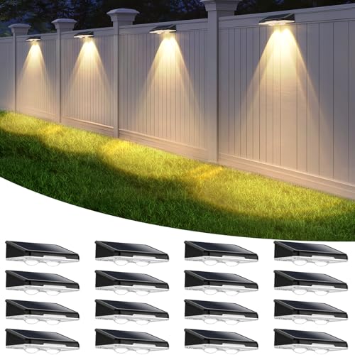 Brightever Solar Fence Lights Outdoor Black 16-Pack, 3000K/5000K/6500K