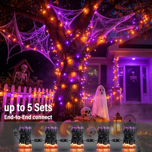 TW SHINE Purple and Orange Halloween Lights, 20FT 100 Count Incandescent Mini String Lights, Waterproof Halloween Decorations for Outdoor Indoor Patio Home Party Garden Yard Decor