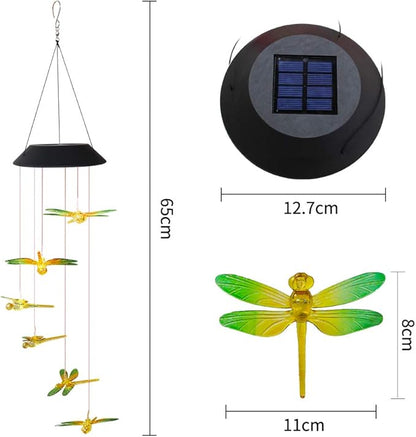 Solar Mobile Lights Hanging Wind Chime, Color Changing Outdoor Solar Garden Decorative Lights for Walkway Pathway Backyard Decoration Parties (Yellow Dragonfly)