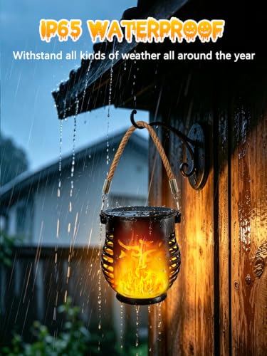 2 Pack Solar Lanterns Outdoor Waterproof Halloween Flickering Flame Lights