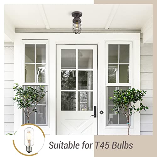 Emliviar 2 Pack Farmhouse Semi Flush Mount Ceiling Lights, Small Ceiling Lights for Porch, Clear Tempered Glass in Oil Rubbed Bronze Finish, GE255F-2PK ORB