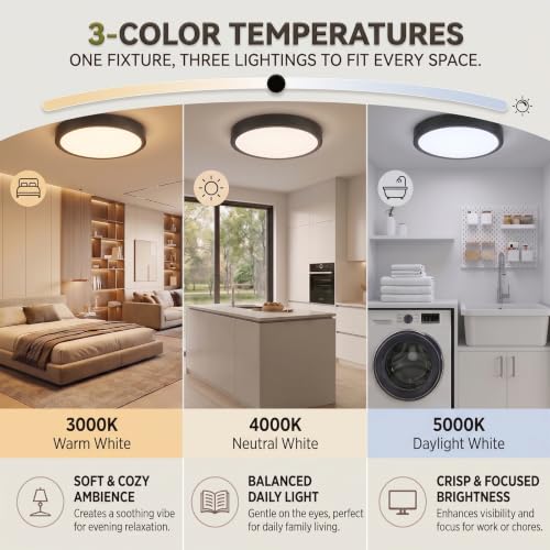Flush Mount Ceiling Light, 13" 3CCT Dimmable Modern Matte Black