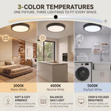 Flush Mount Ceiling Light, 13" 3CCT Dimmable Modern Matte Black